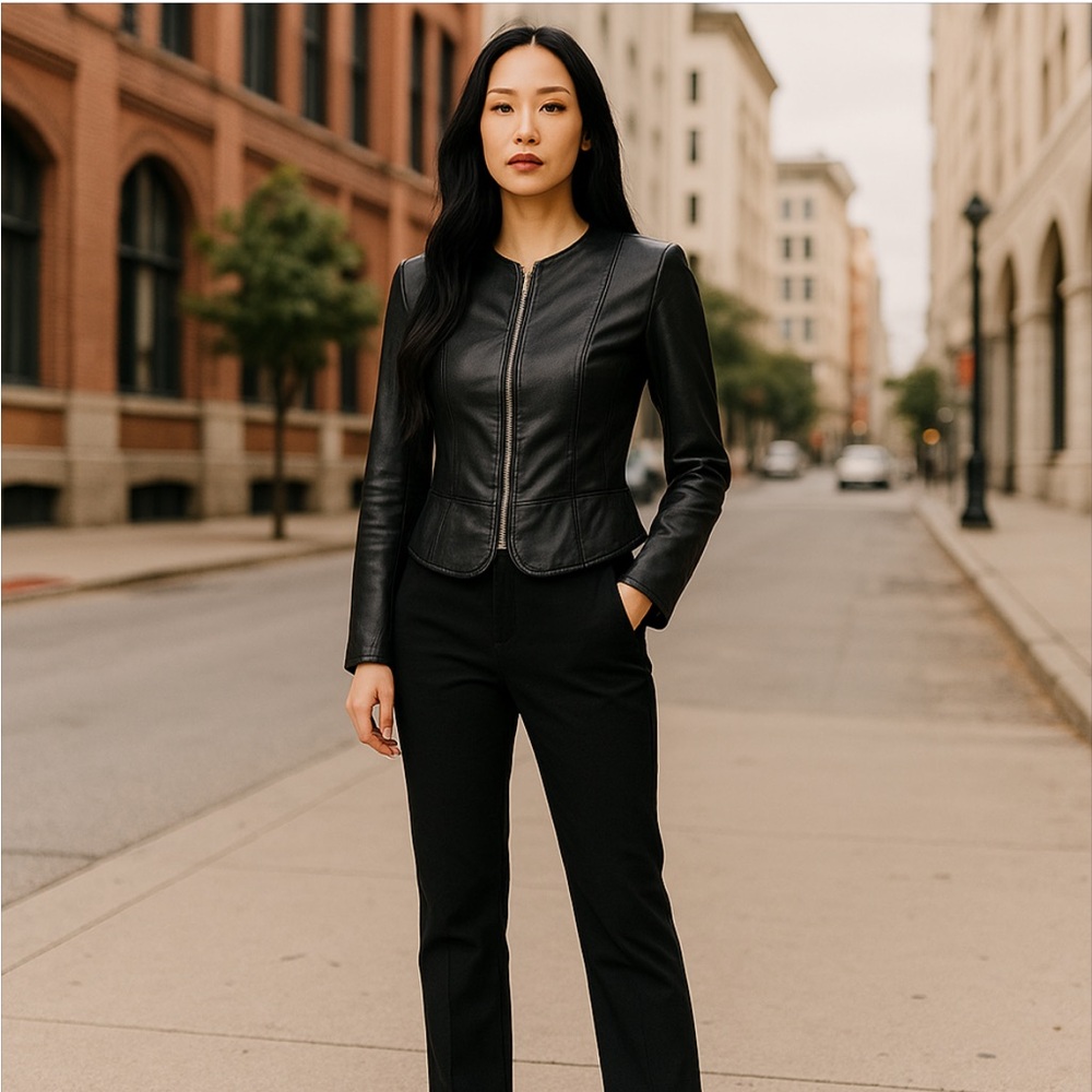 Zara Basic Black Faux Leather Hook Front Closure … - image 1